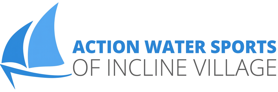 Logo with blue sailboat and text: Action Water Sports of Incline Village.