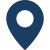 Blue map location pin icon with a circular hole in the center.